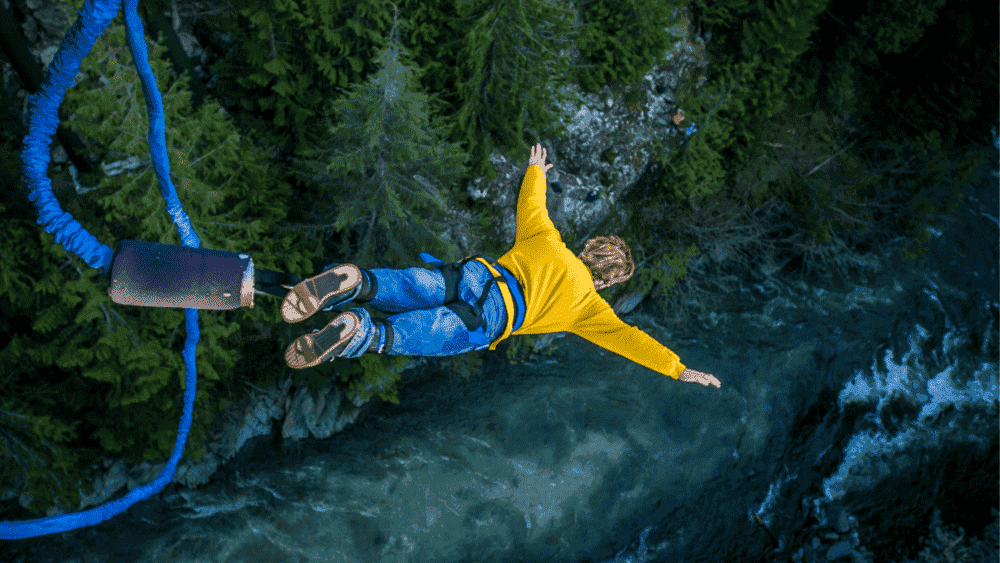 Em Nova Zelândia, e o bungee jumping é uma das suas atividades mais emblemáticas.